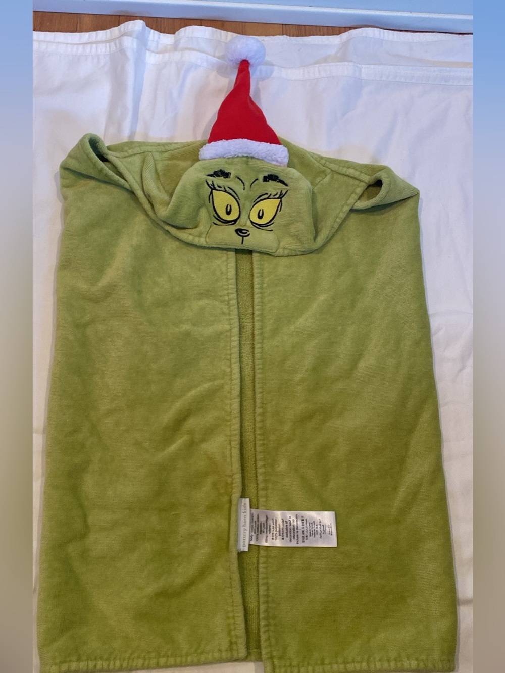 Pottery Barn Kids Grinch Green Hooded Towel with Red Santa Hat